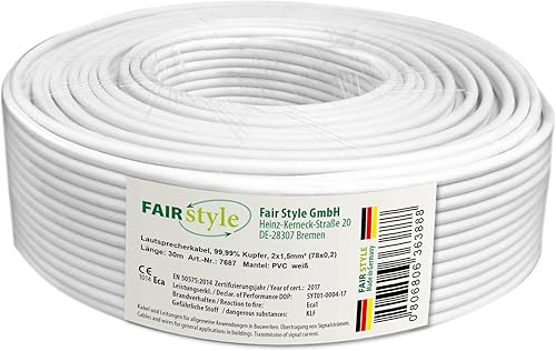 Fair Style-Made Germany 30m Lautsprecherkabel 2x1 5mmA echtes Kupfer
rund weiAY Model 7687 : DJ- und VJ-Equipment