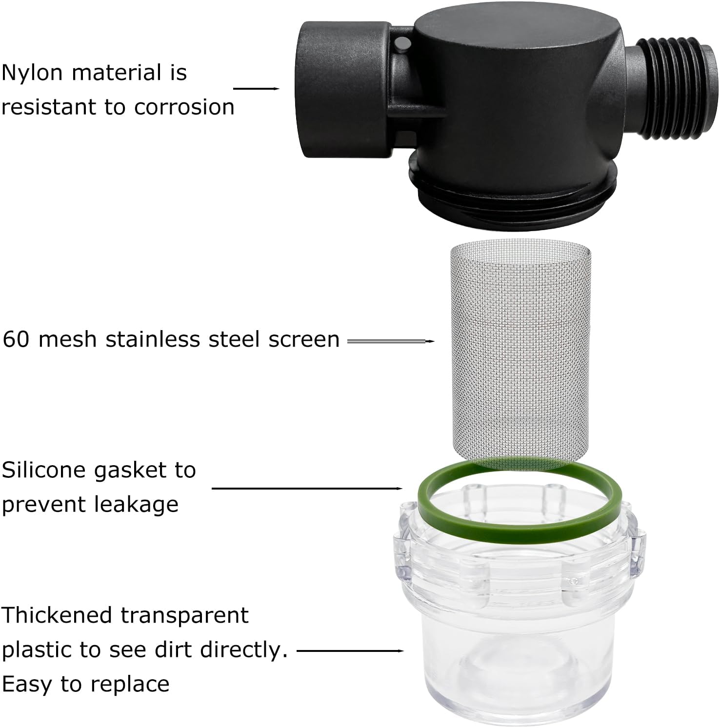 1/2" Female NPT in-Line Strainer with 60 mesh Stainless Steel Filter Screen (1/2“ 60 Mesh)