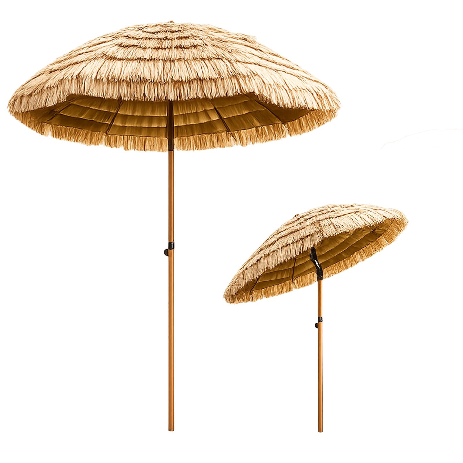 Parasol hawajski, słomkowy, składany parasol tarasowy z 8 żebrami, ochrona przed promieniowaniem UV, na basen, do ogrodu, na plażę i podwórko