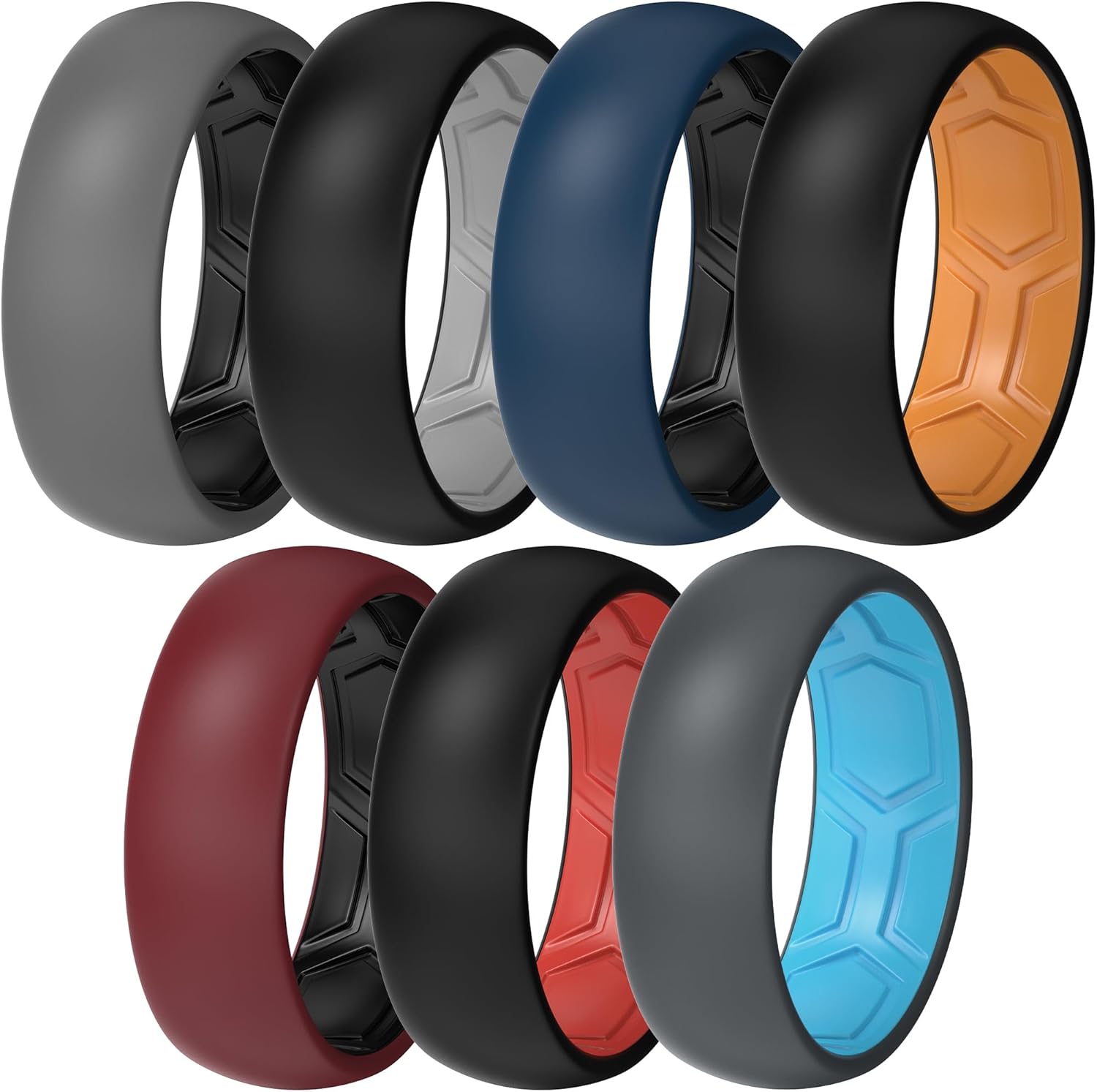 ThunderFit Silicone Rings for Him and Her, Rubber Wedding Engagement Bands Unisex, 2mm Thick in 4mm & 8mm Widths, Variety Multipack 1/4/7