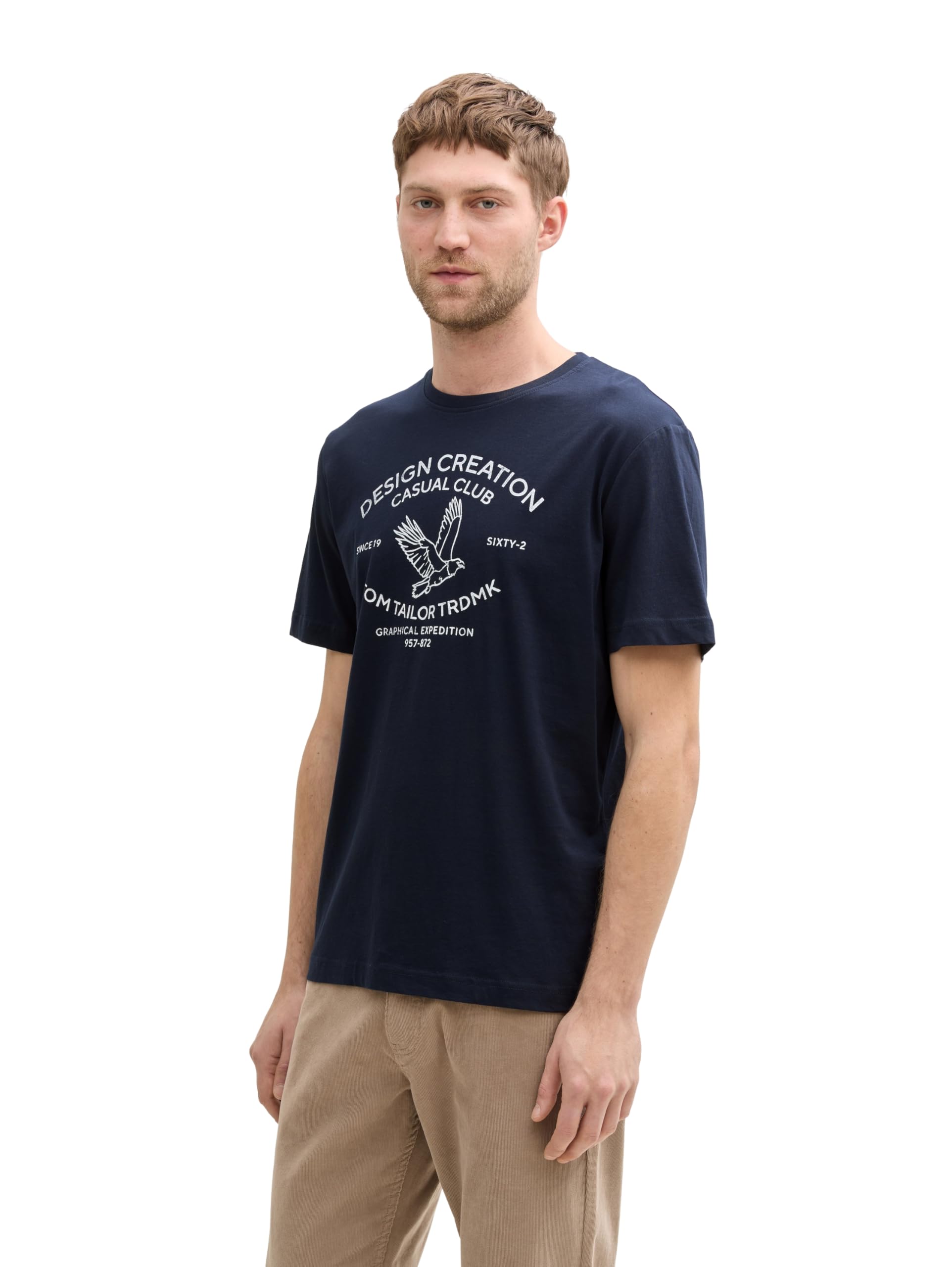 Tom Tailor Herren Basic T-Shirt mit Logo-Print