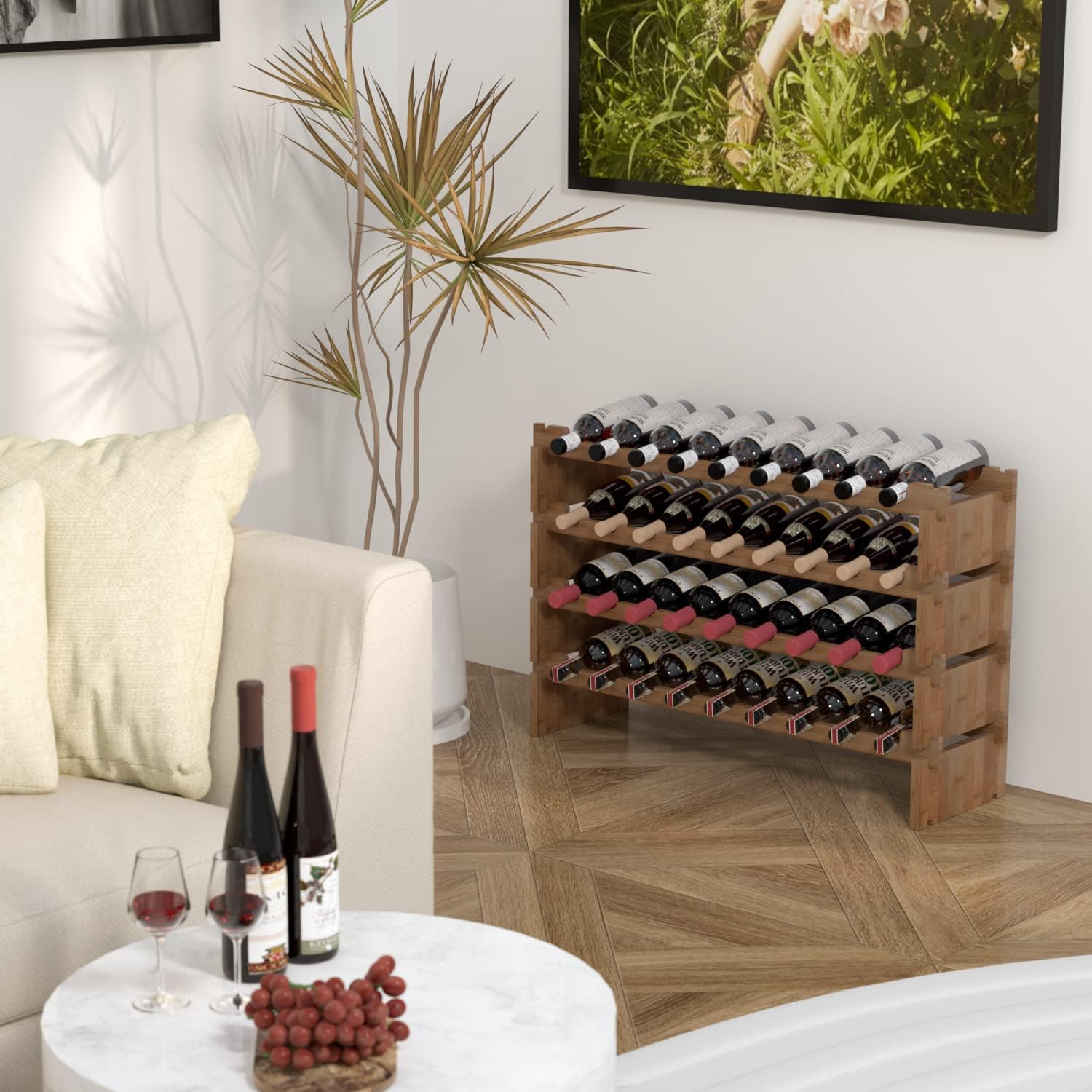 Size 10D x 33.5W x 21H. Domax Wine Rack Freestanding Floor - 36 Bottle Wine Racks Countertop,4 Tiers Stackable Wooden Storage Holder, 33.5 in Wide (Walnut)