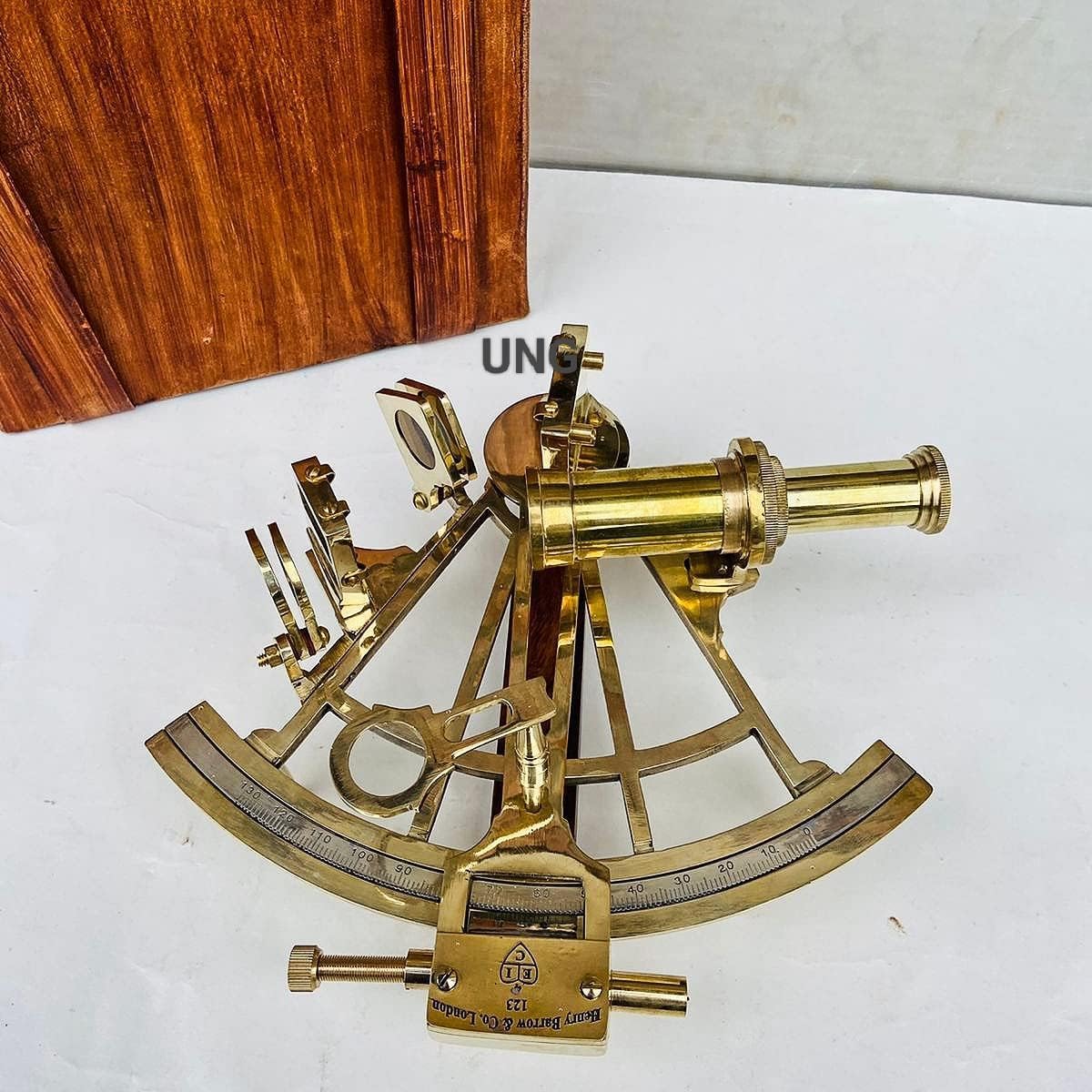 Handmade Brass Sextant 9 Inch – Nautical Marine Navigation Instrument with Leather Storage Box | Vintage Maritime Décor & Collectible Gift