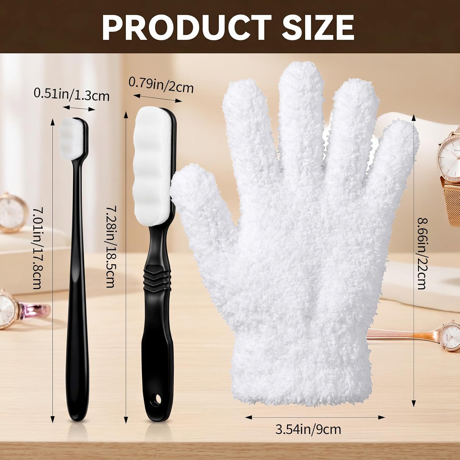 4PCS Silver Polishing Gloves with Jewelry Cleaning Brushes