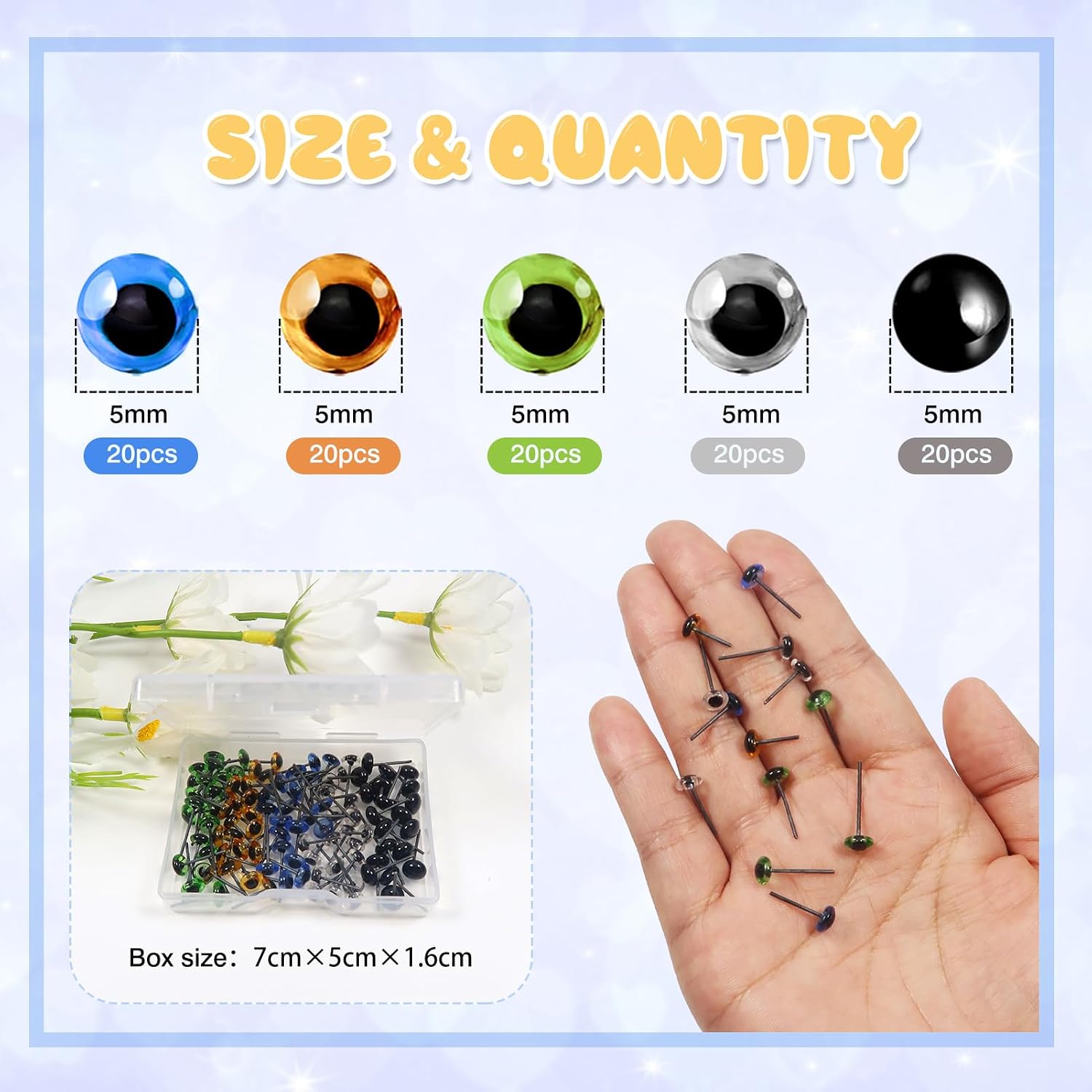 TOAOB 100pcs 5mm Glass Eyes Kits Mixed Colors for Crafts Needle Felting Decoys Sewing