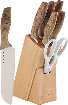 Rae Dunn 7PCS Knife Set with Block for kitchen, Stainless Steel Razor-Sharp Blade, Triple Riveted Ergonomic Handle,Essential Knife Set