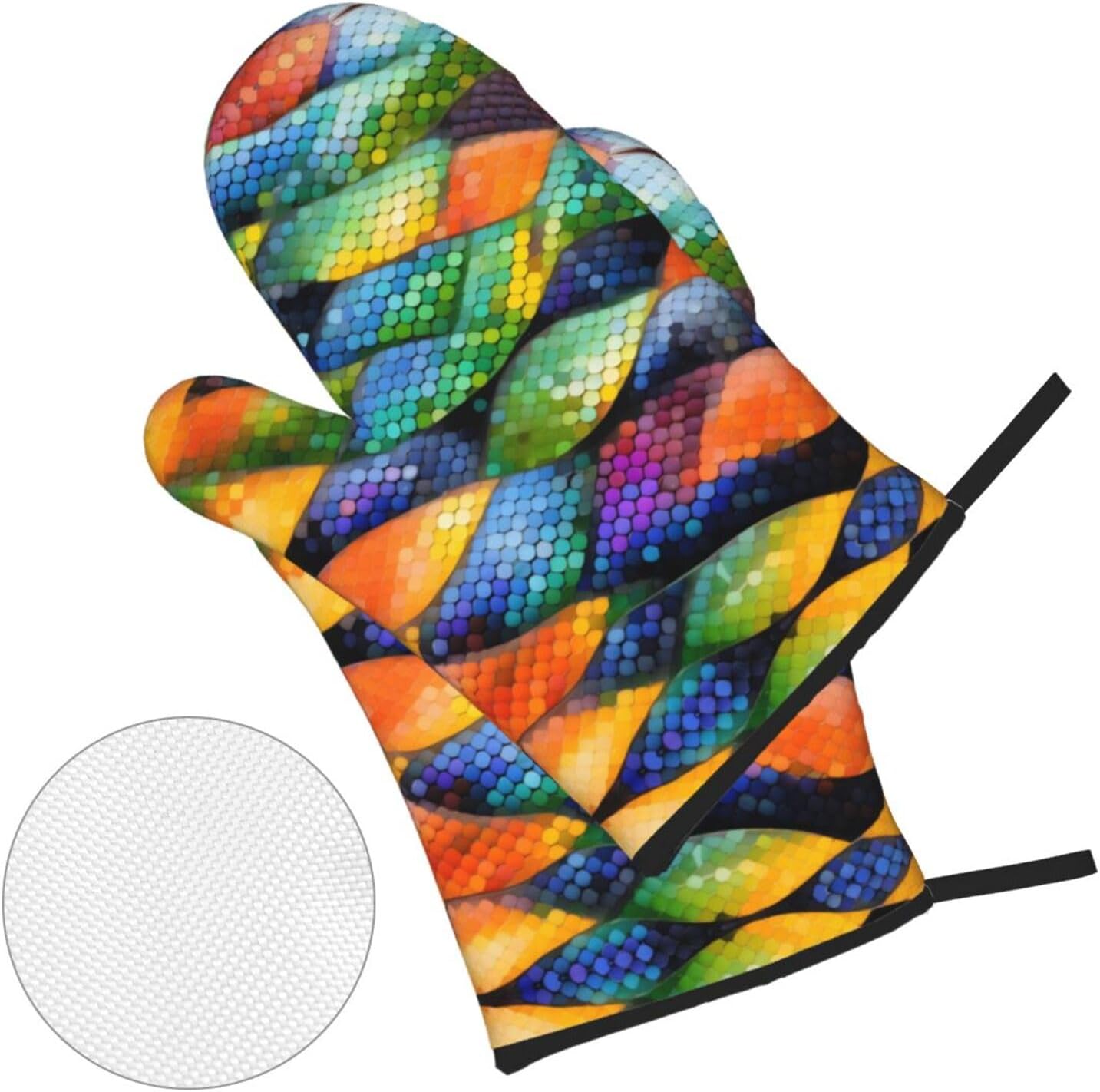 Rainbow Fish Scale Oven gloves and heat-resistant mat 4-piece set. Suitable for grilling, microwave oven frying, and baking