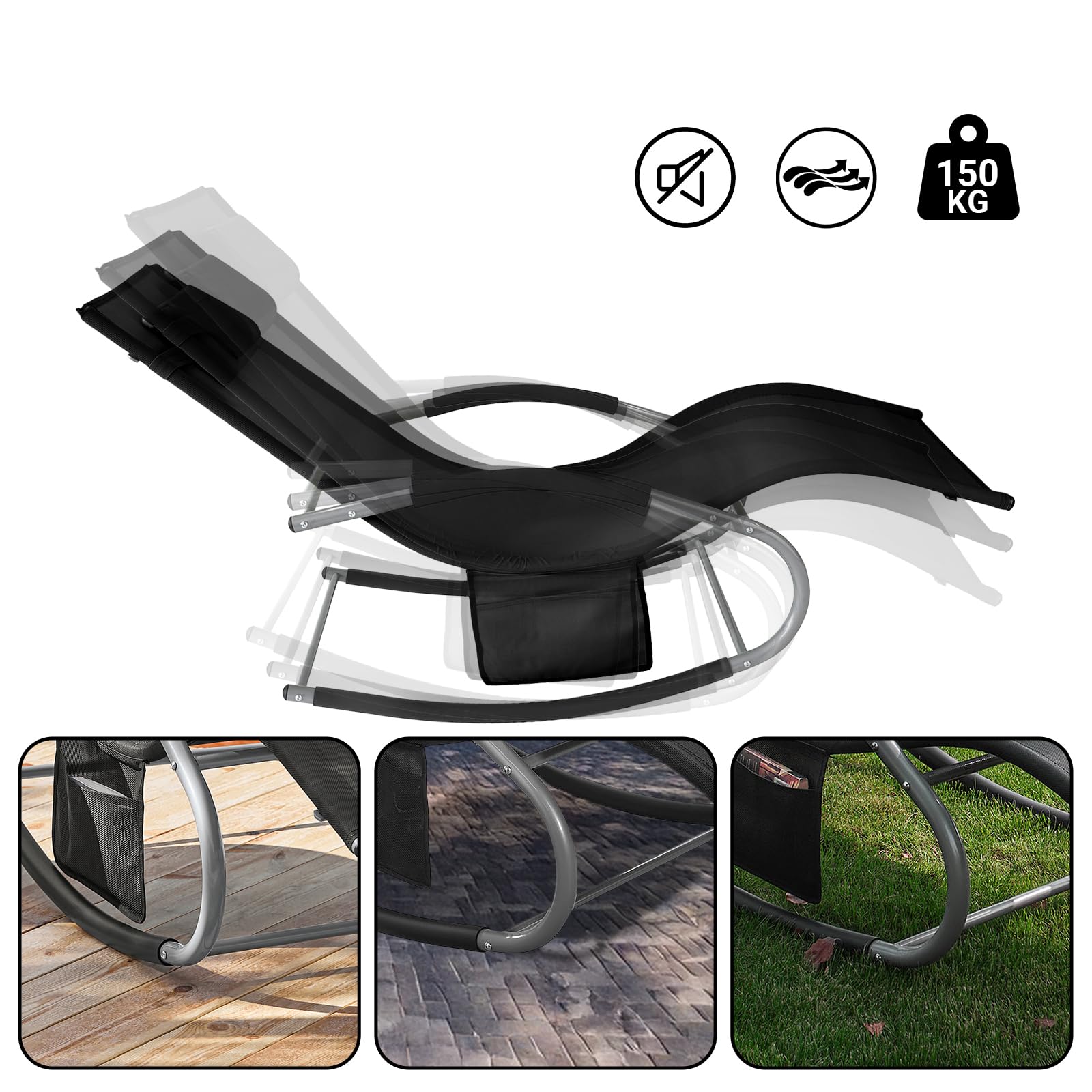 SoBuy Muebles de Jardin Mecedora Silla Tumbona de Exterior Reclinable y Ergonómica Resistente al Clima para Jardín, Terraza y Camping 150 kg de Carga OGS28-SCH