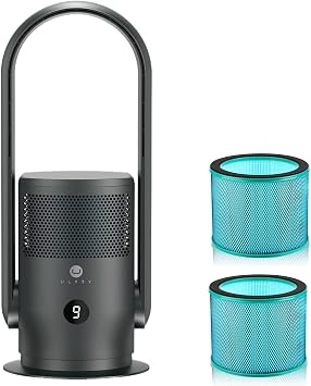 ULTTY Bladeless Tower Fan and Air Purifier Combo, With Two HEPA Filter 99.97% Smoke Dust Pollen Dander, Oscillating Tower Fan with Remote Control CR021D, Black