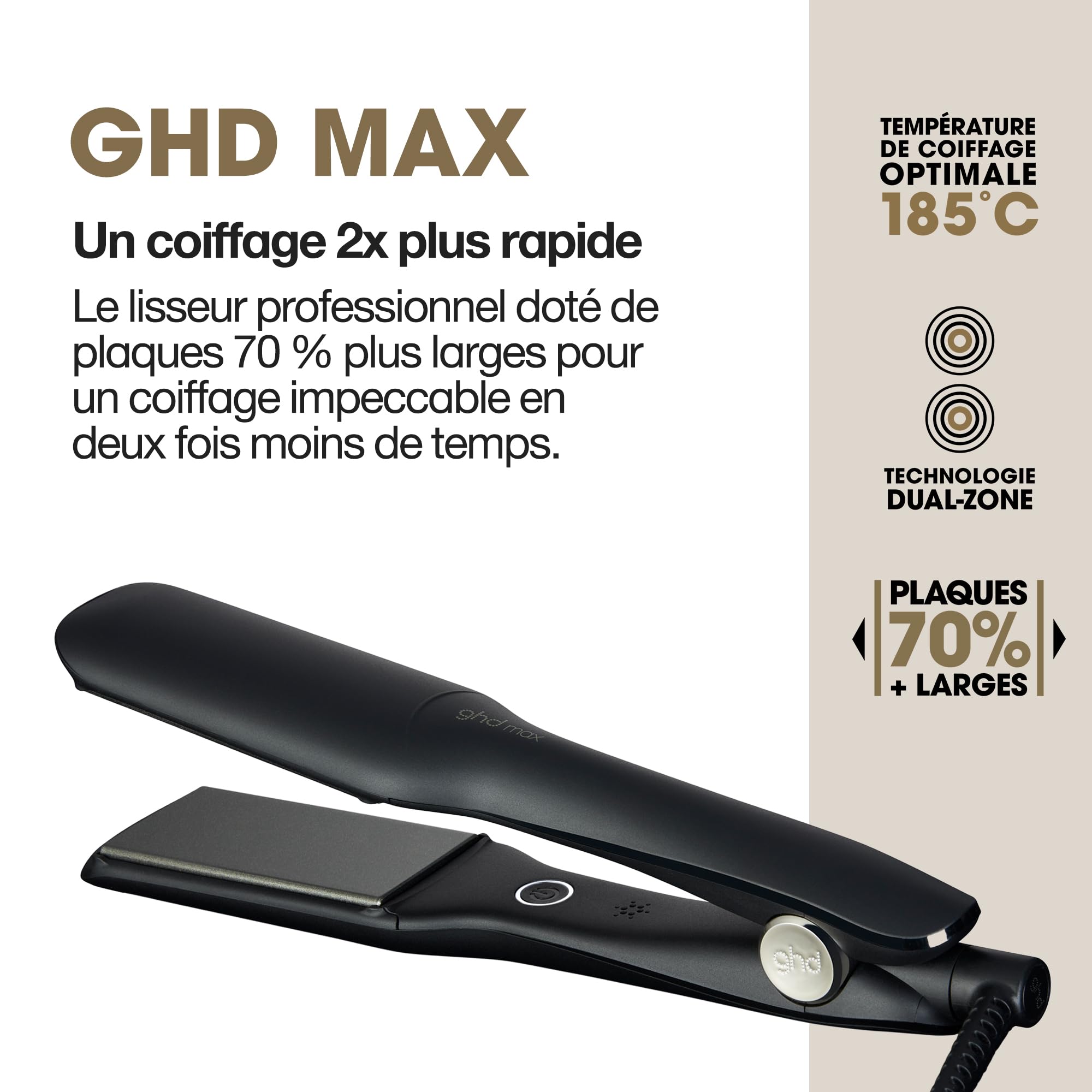 ghd Lisseur cheveux max Fer à lisser professionnel Plaques larges Lissage rapide cheveux longs épais bouclés