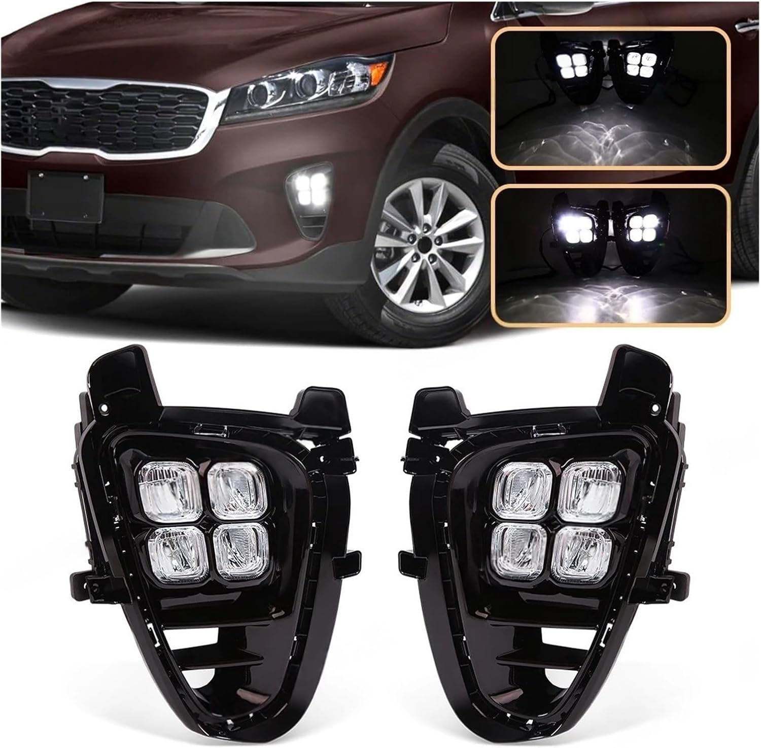 Compatible For KIA Sorento Prime 2018 2019 2020 Car Fog Lamps Daytime Running Lights Front Bumper Headlights Auto Daylights 12V(U Version)