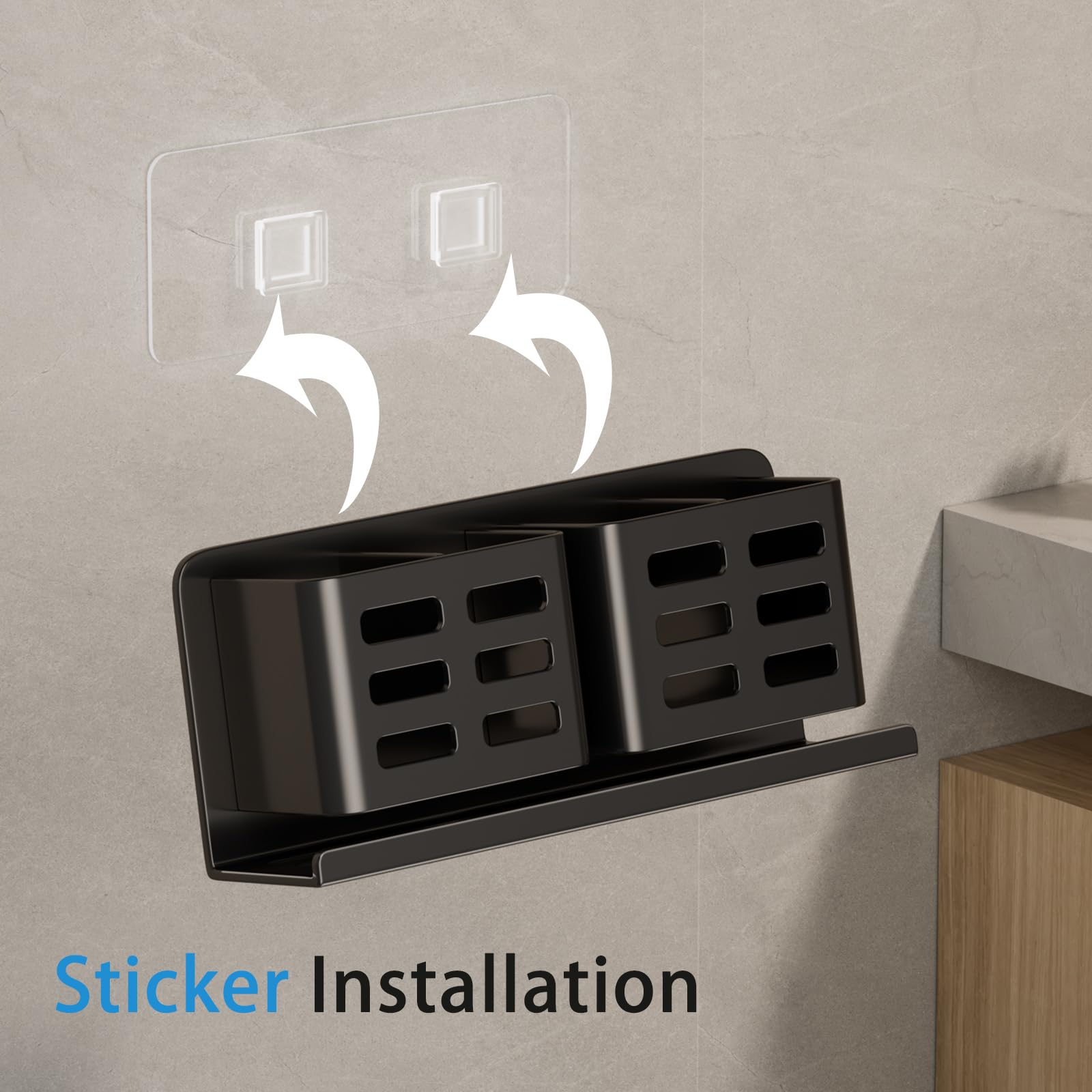 Soporte de aluminio para cepillo de dientes eléctrico, soporte para cepillo de dientes montado en la pared para baño (cuatro ranuras negras)