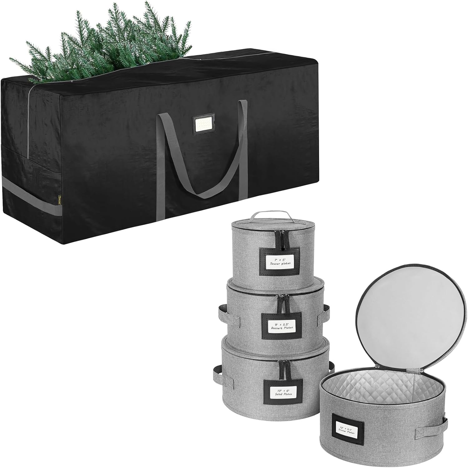 BALEINE 7.5 ft Christmas Tree Storage Bag and China Storage Containers(Plate Set)