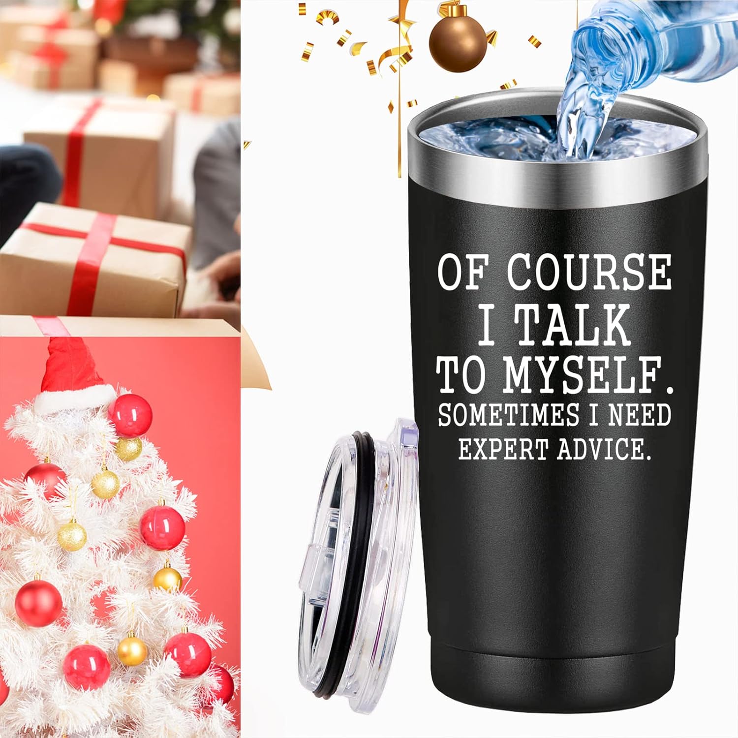 Mamihlap Of Course I Talk To Myself Travel Mug Tumbler.Crazy Christmas Gifts for Men Women.Funny Boyfriend,Girlfriend,Husband,Wife,Coworker,Boss,Friend Gifts.(20 oz Black) - Image 4