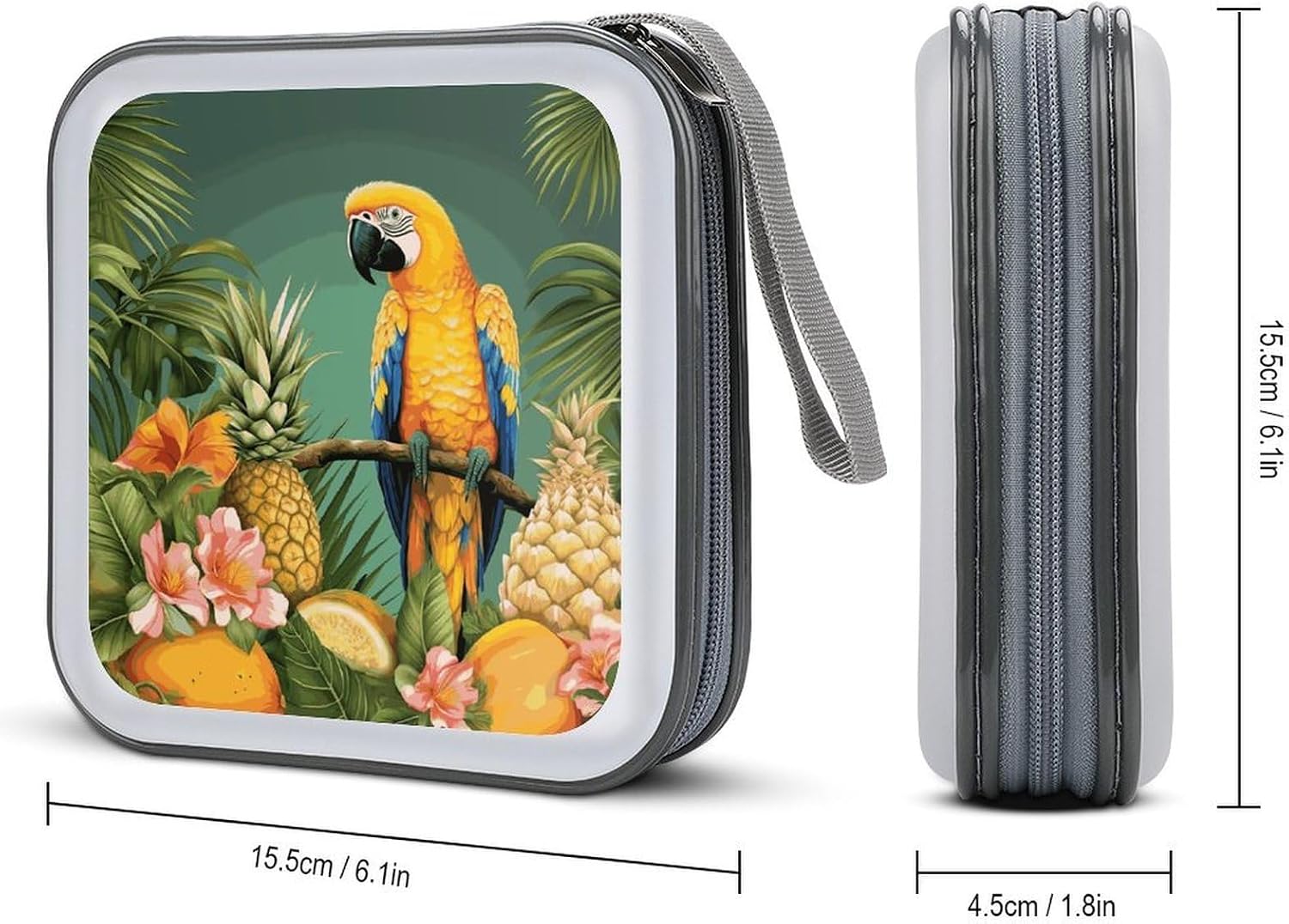 Summer Parrot Pineapple Bird CD Case 40 Capacity Premium DVD Cases with Zipper DVD Collection Storage Bag Hard Plastic CD Holder Protective Disc Storage Organizer for Car Travel Home image 2