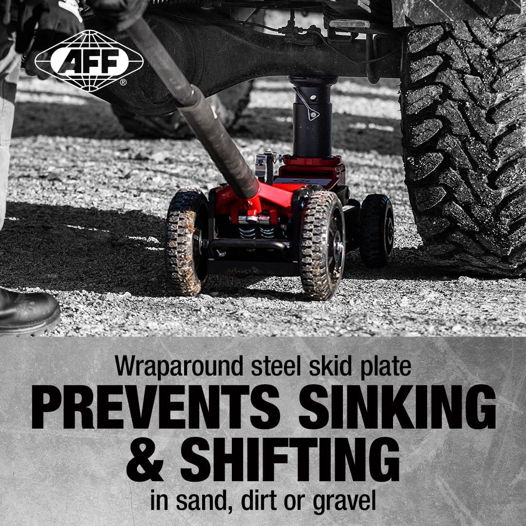 AFF 3 Ton High Lift Off Road Jack - Hybrid Steel & Aluminum Frame Car Jack with Composite Off Road Wheels for Rough Terrain - for Heavy Duty, Full/Mid-Size Trucks, Jeeps & ATV/UTVs