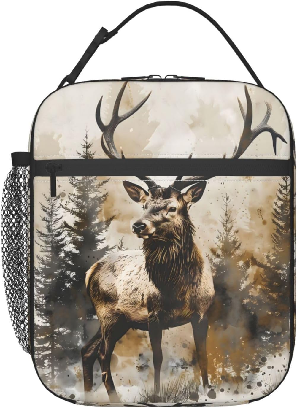 Reusable Deer Lunch Box for Kids Girls Boys Women Adult, Insulated Forest Woodland Rustic Watercolor Lunch Bag,Polyester Cooler Handbags Case for School Picnic Work Travel Beach or Hiking