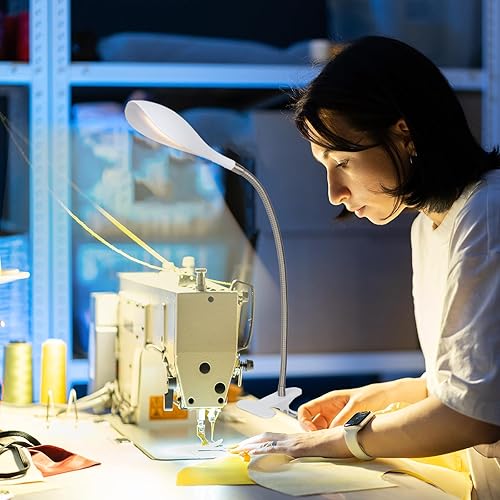 Miniatura 6 de Lámpara de escritorio con abrazadera, luz de lectura con clip, 3 modos de color, 10 atenuadores de brillo, luz de lectura flexible de cuello de