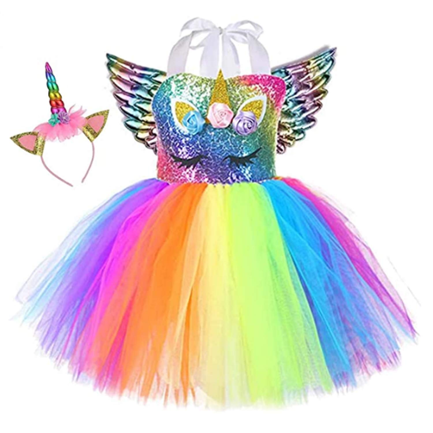 Girls Unicorn Princess Tutu Dress - Birthday Party, Halloween, Carnival Costume for Unicorn Themed Dress Up Occasions