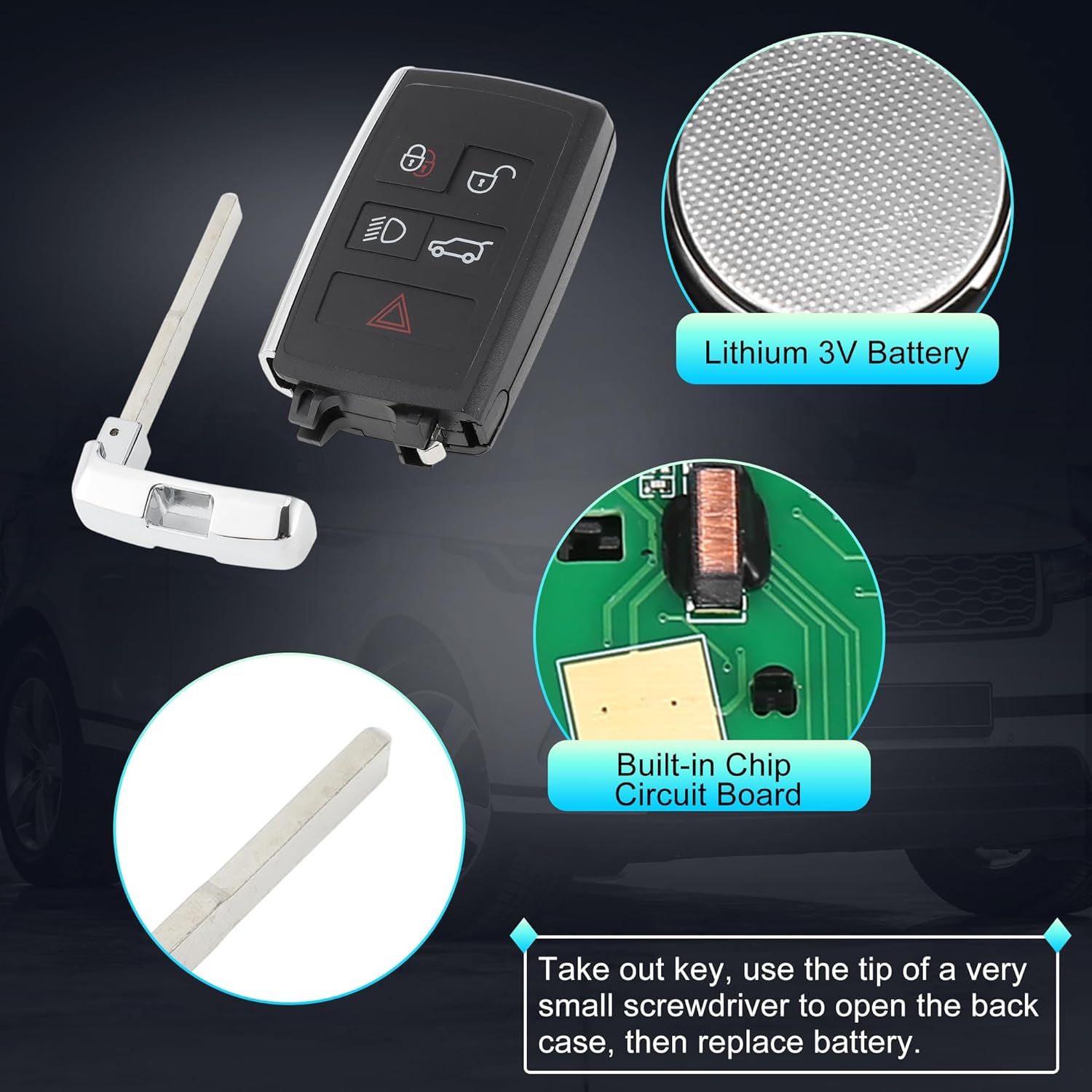 X AUTOHAUX KOBJXF18A 315MHz Replacement Keyless Entry Remote Smart Key Fob for Land Rover Range Rover Discovery Sport Evoque 2018-2023 JK52-15K601-AA 5 Buttons