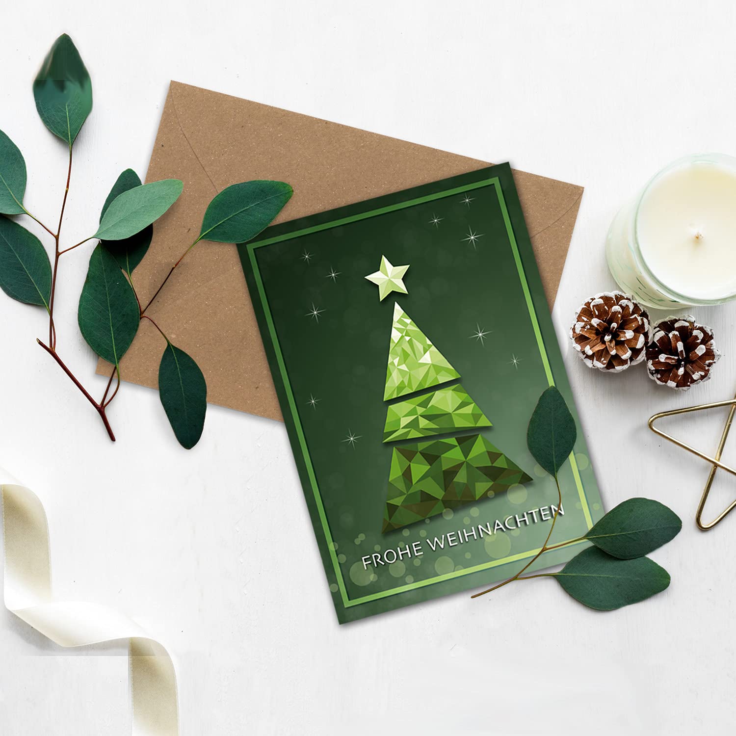 15 Weihnachtskarten Mit Umschlägen - DIN A6 Klappkarten Mit Weihnachtsbaum, Made In Germany