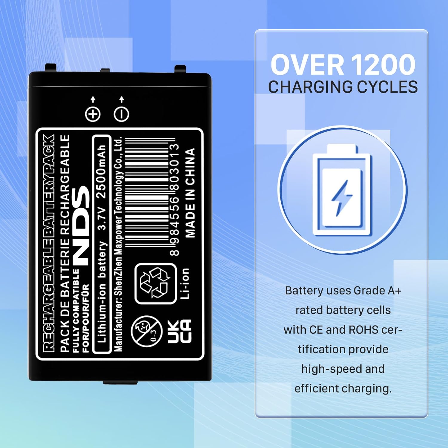 1 Pack NTR-003 Battery, 2026 New Upgraded (2500mAh) Li-ion Replacement Battery for Nintendo DS NDS Game Console NTR-001 Battery, with Repair Tool Kit (Not for DSi, DSi XL, DSi LL) 5 71VBpr9msXL. AC SL1500