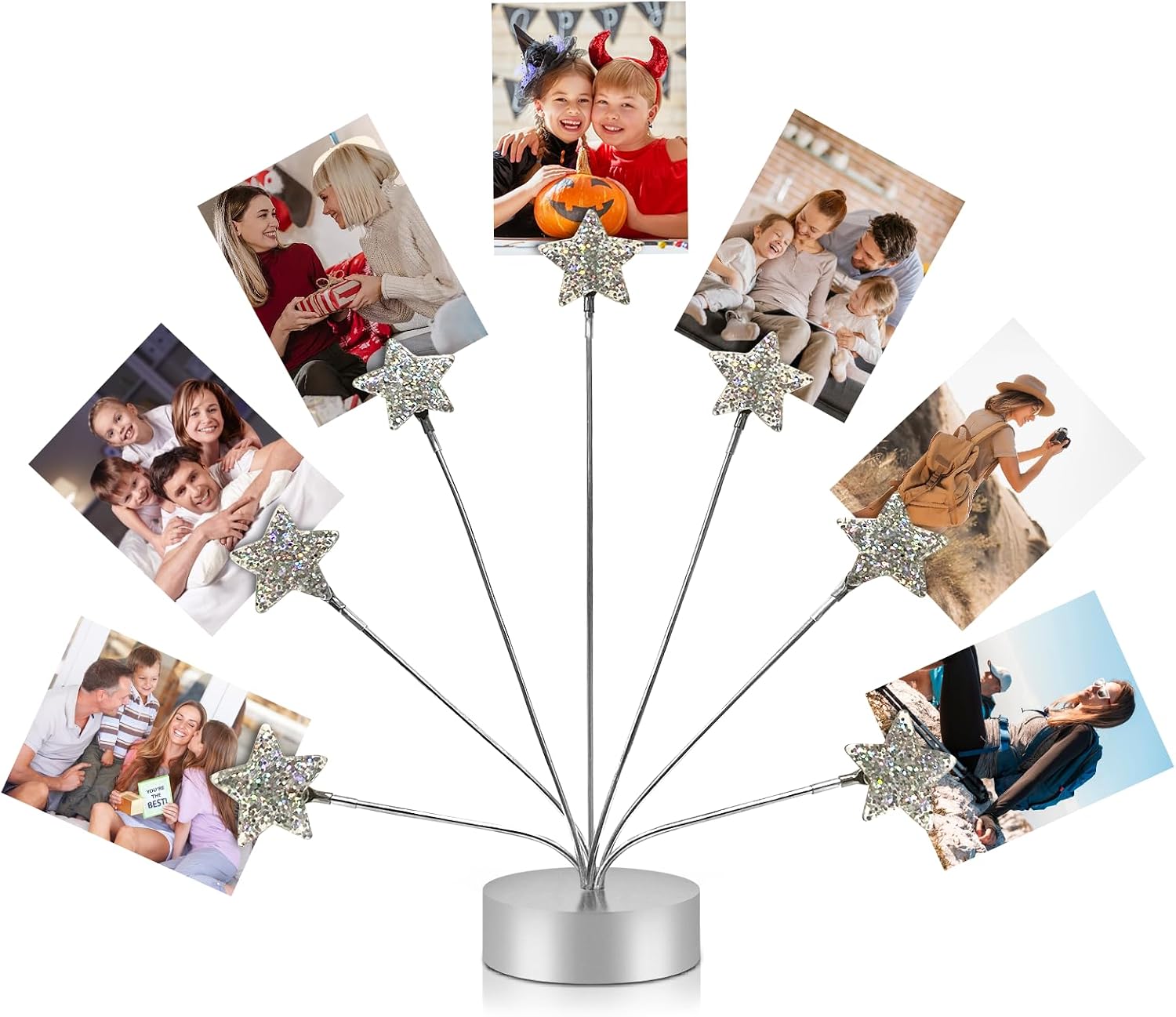 7-Branch Family Desktop Photo Tree Holder Clip Round Base