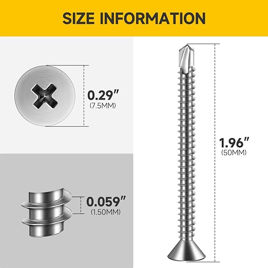 Tornillos Autorroscantes #8 x 2 Pulgadas Cabeza Plana Acero Inoxidable Pack 150 miniatura 2