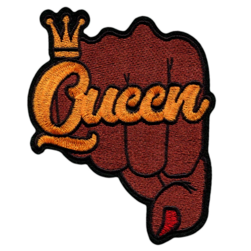 Black Queen Hip Hop Iron on Patch for Jeans Jackets – 10 x 12 cm - Fist Up BLM Crown Embroidered Fabric Applique Patches Stickers for Clothing Sew on Patches and Badges for Women Feminists