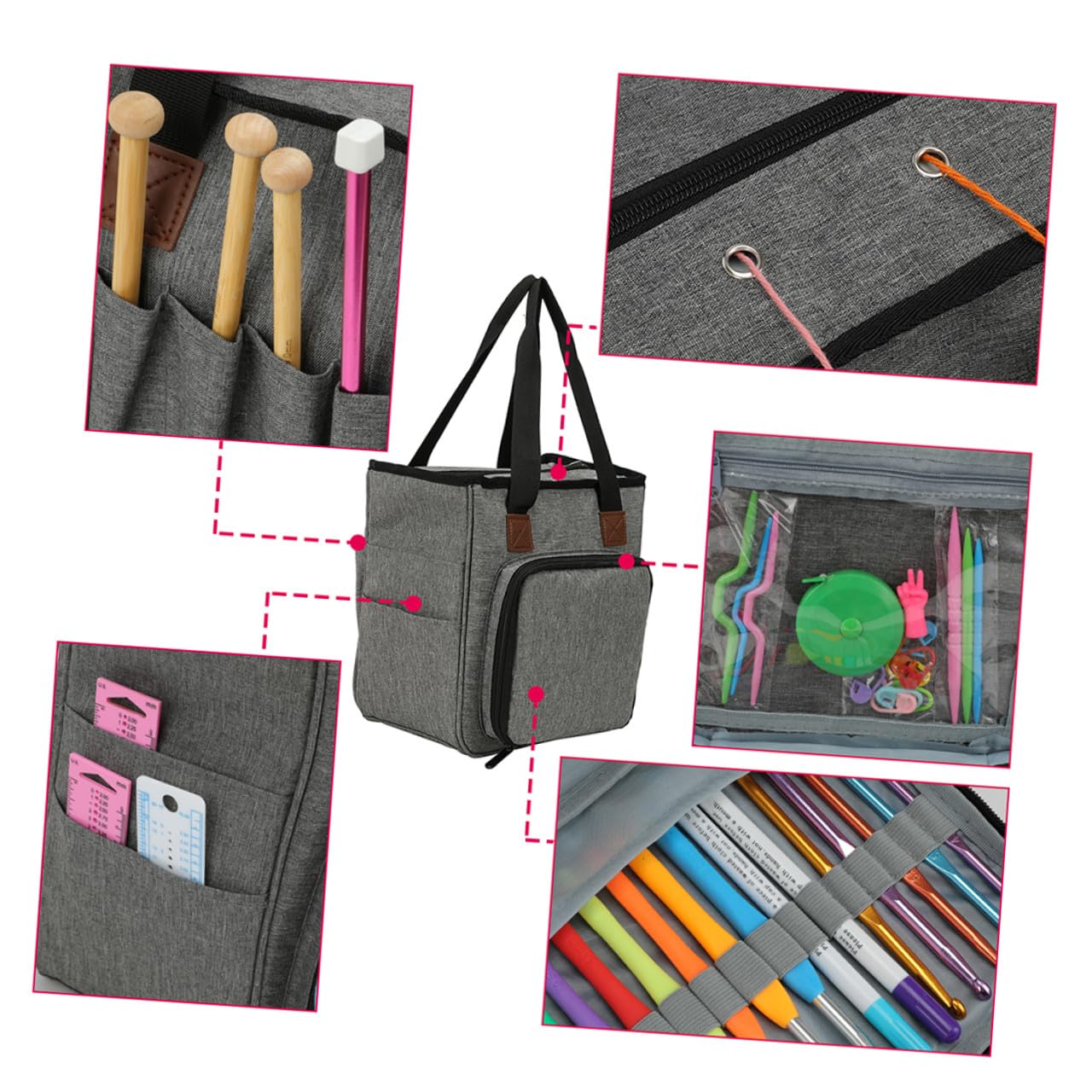 Wollgarn Aufbewahrungstasche Großes Fassungsvermögen Mehrteilige Strick Häkeltasche Praktischer Organizer für Strickzeug und Handarbeitszubehör für Zuhause und Unterwegs