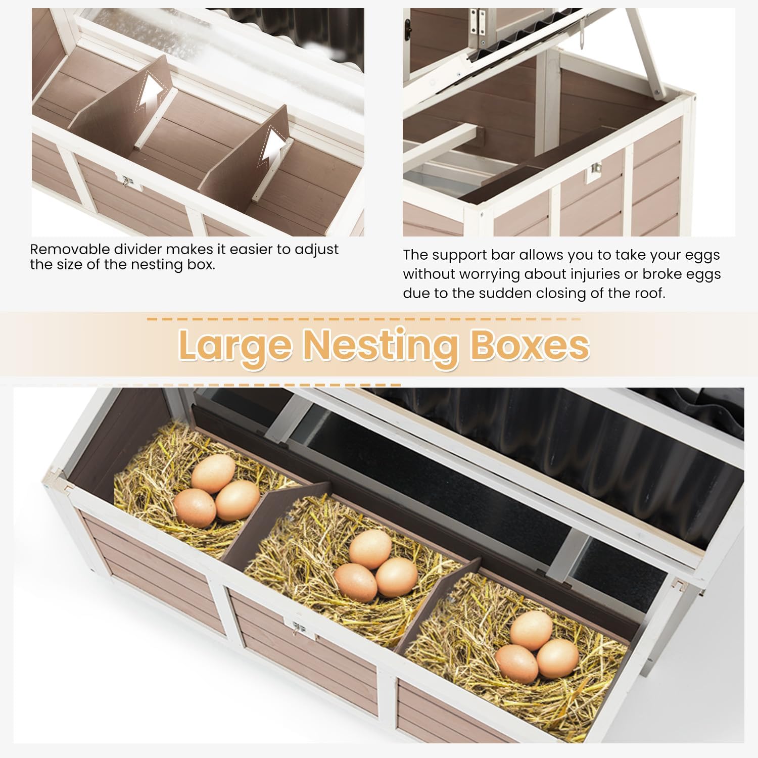 AECOJOY 40" Chicken Coop, Large Wooden Chicken Hutch with 3 Lockable Nesting Boxes for 4-6 Chickens, Outdoor Hen House Chicken Cage w/Removable Tray for Backyard, Garden, Brown