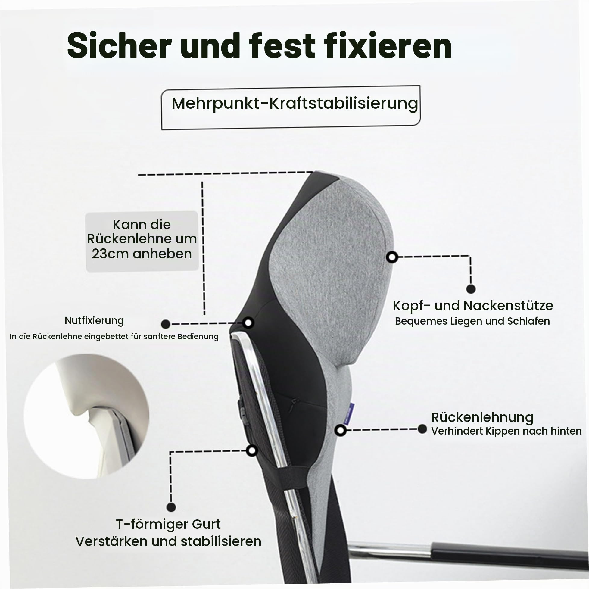 Ergonomische Nackenstütze aus Memory-Schaum für Bürostuhl, mit festem Gurt für Stühle ohne Kopfstütze
