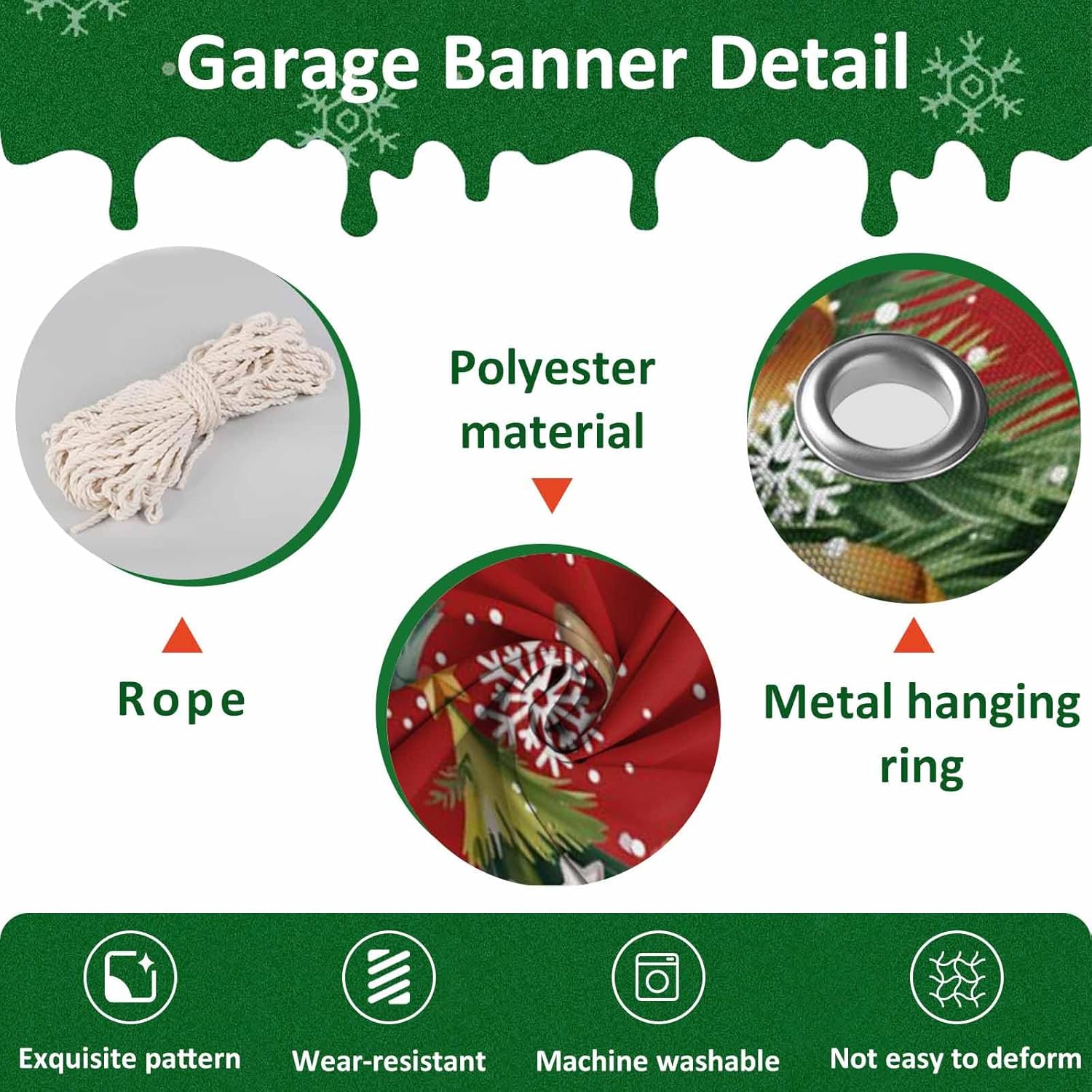 Red Gnomes Christmas Garage Door Banner Cover, Hanging Garage Door Decorations, Xmas Tree Snowflake Pine Needle Holiday Garage Door Covers Backdrop for Party Indoor Outdoor Wall Decor 7x16Ft