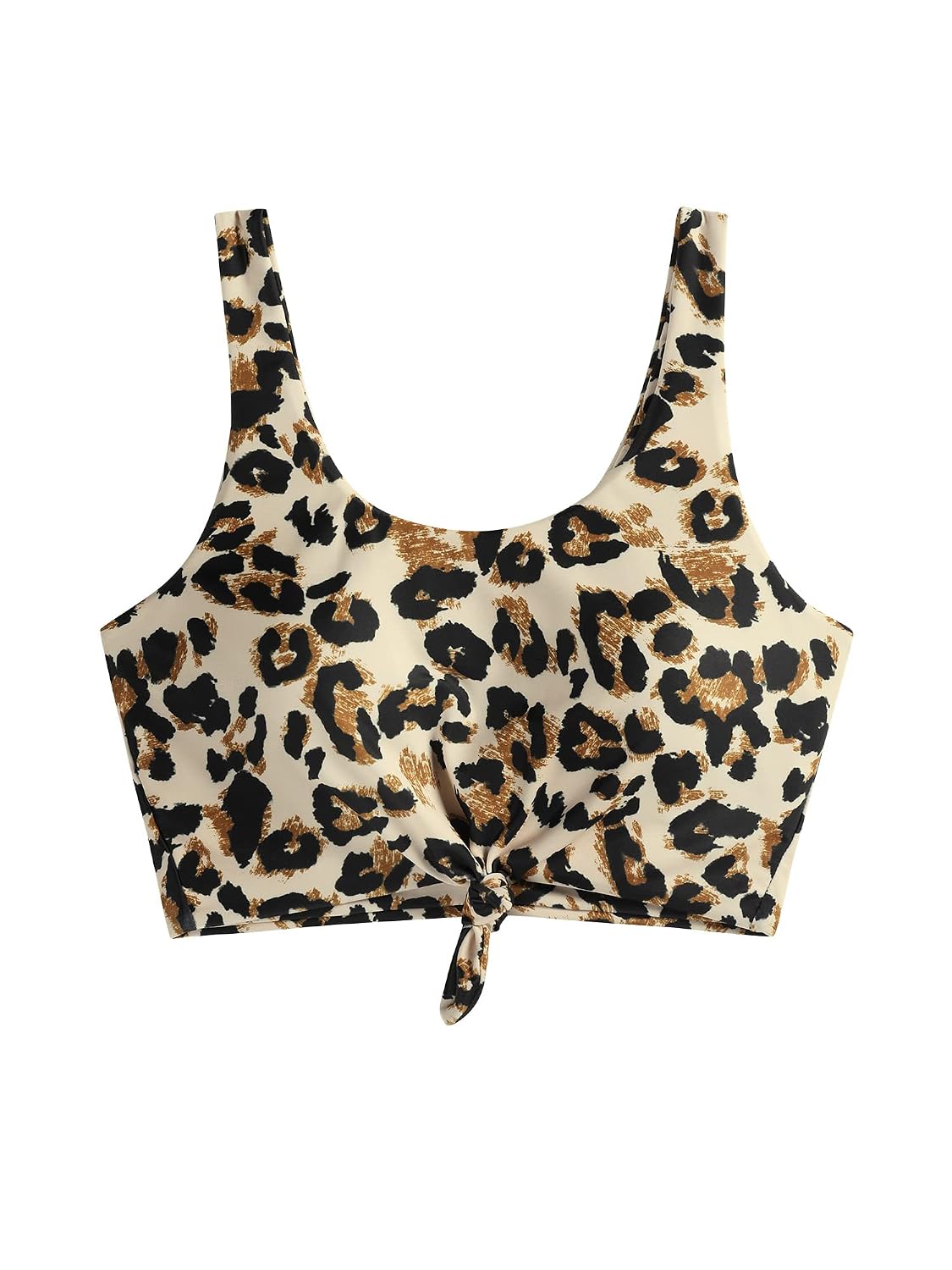 ZAFUL Women's Front Knot Bikini Tops Crop Tankini Top Scoop Neck Padded Bathing Suit Tops, 1-leopard, Medium - Review, Price and Buying Guide