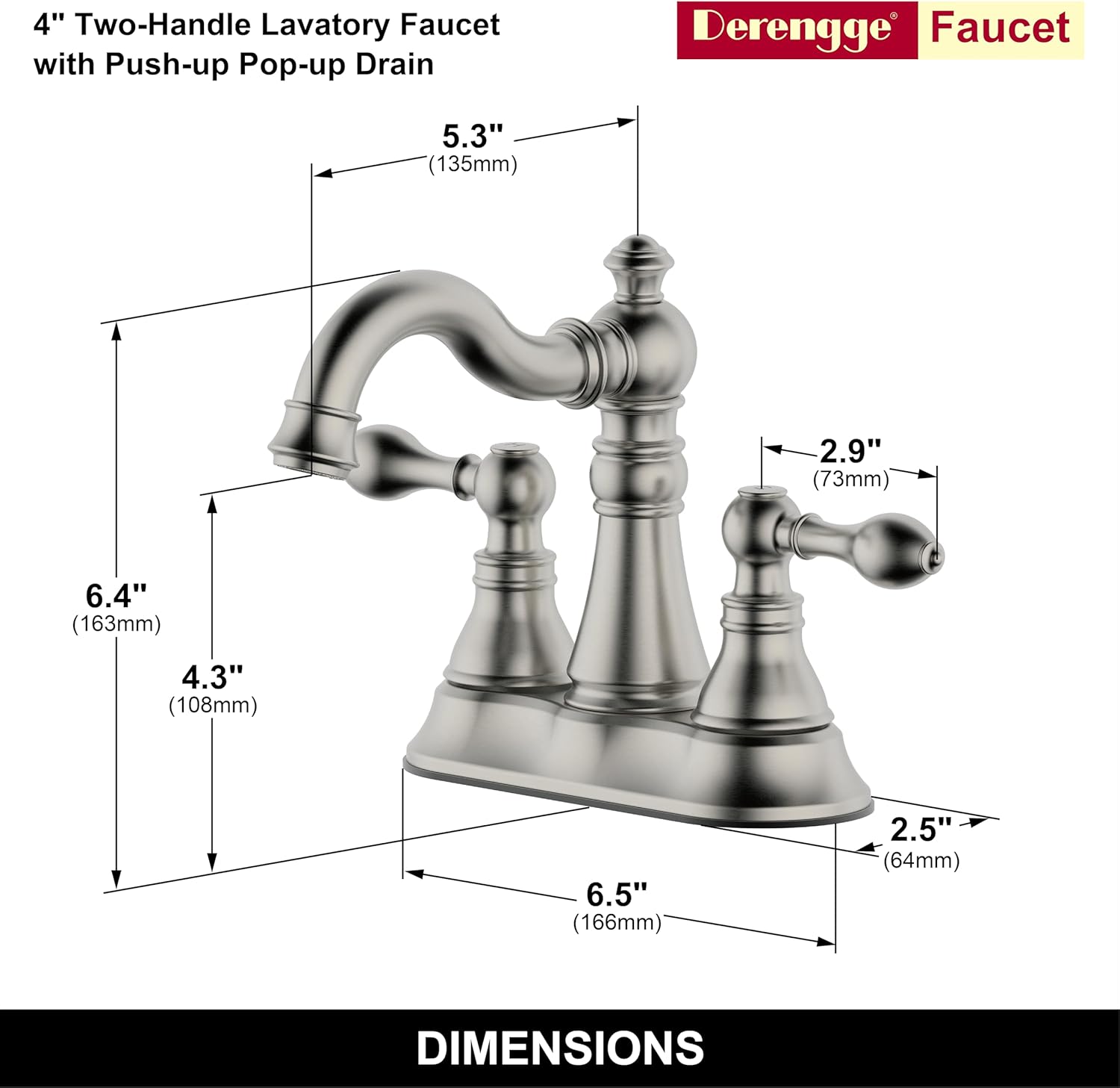 Two Handle Brushed Nickel Bathroom Faucet 3 Hole with Plastic Overflow Pop-Up Drain,Swivel Spout Bathroom Sink Faucet 4 Inch Centerset,Meets cUPC NSF 61-9 AB1953,F-0048-BN