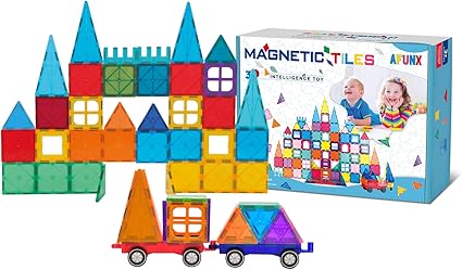 Magnetic Tiles,102PCS Magnetic Building Blocks 3D Clear Construction Playboards, Inspiration, Creativity Beyond Imagination, Educational Magnet Toy Set for Kids with 2 Cars