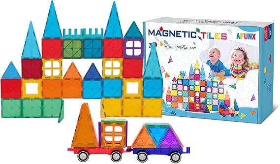 Magnetic Tiles,102PCS Magnetic Building Blocks 3D Clear Construction Playboards, Inspiration, Creativity Beyond Imagination, Educational Magnet Toy Set for Kids with 2 Cars