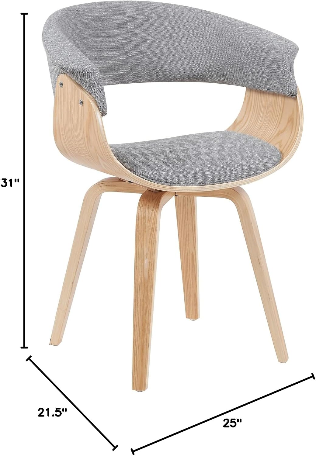 Armen Living Summer Mid-Century Upholstered Dining Chair in Grey and Patterned Oak Finish
