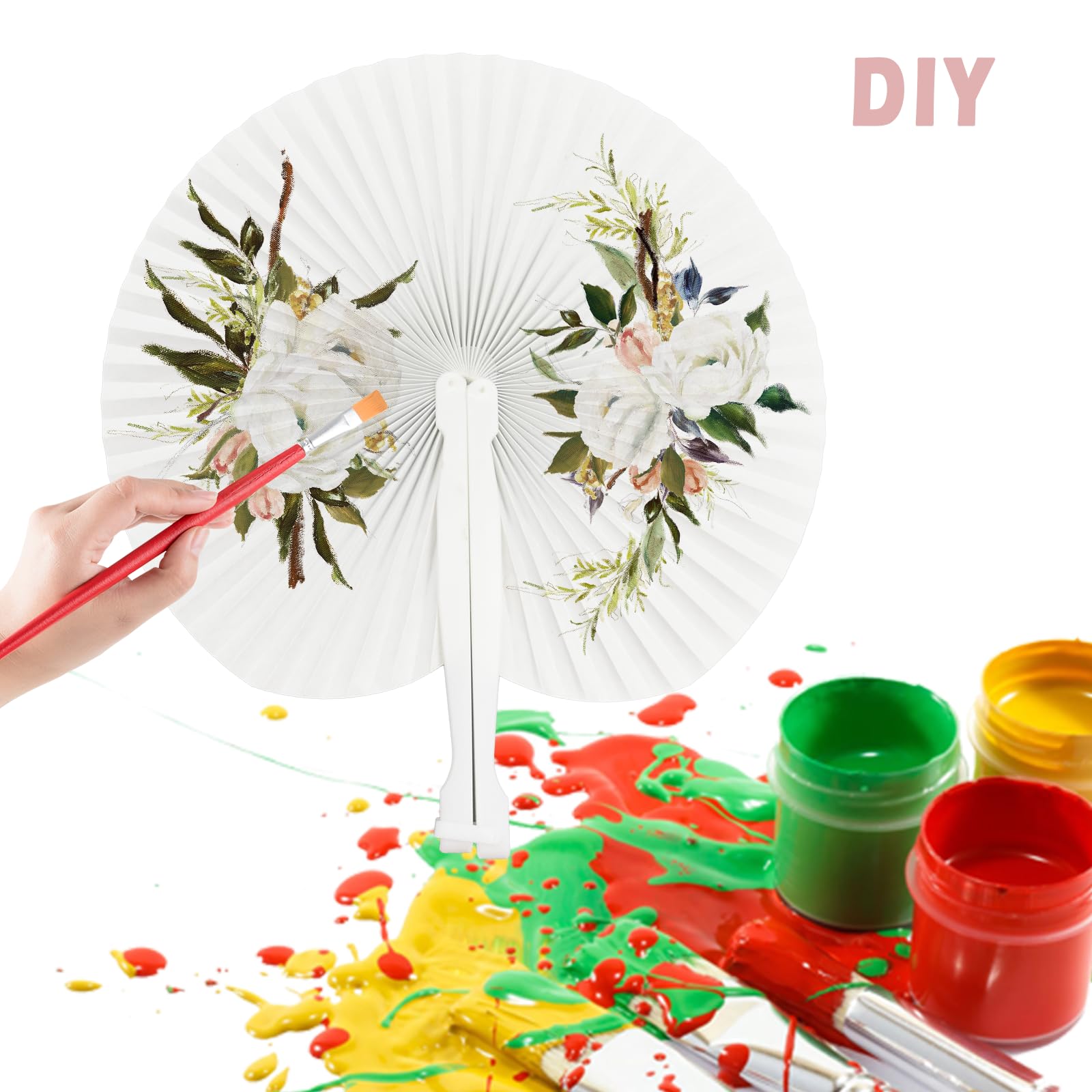 40pcs Runde Handfächer hochzeit, hochzeit fächer, fächer hochzeit gäste, Hochzeit Gefälligkeiten, Papier Fans, Hochzeit Fans für Gäste, Hochzeitsdeko, Hen Party Tasche Füller weiß
