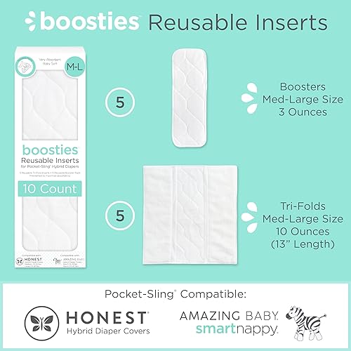 Miniatura 2 de Super Boosties - Pañales de tela reutilizables, juego de 10, se adapta a Amazing Baby y Honest Hybrid Pañal, 5 Tri-fold & 5 Boosters, MedianoGrande