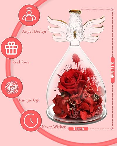 Miniatura 9 de Regalos de rosas preservadas para mujeres en figuras de ángel de cristal, regalos de cumpleaños para mujeres, regalos de rosa de ángel para ella,