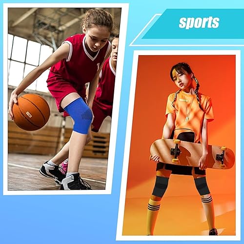 Miniatura 4 de Yxmeiguo 2 pares de rodilleras para niños, rodilleras para niños, rodilleras de compresión para niños y niñas, rodilleras para baloncesto, voleibol,