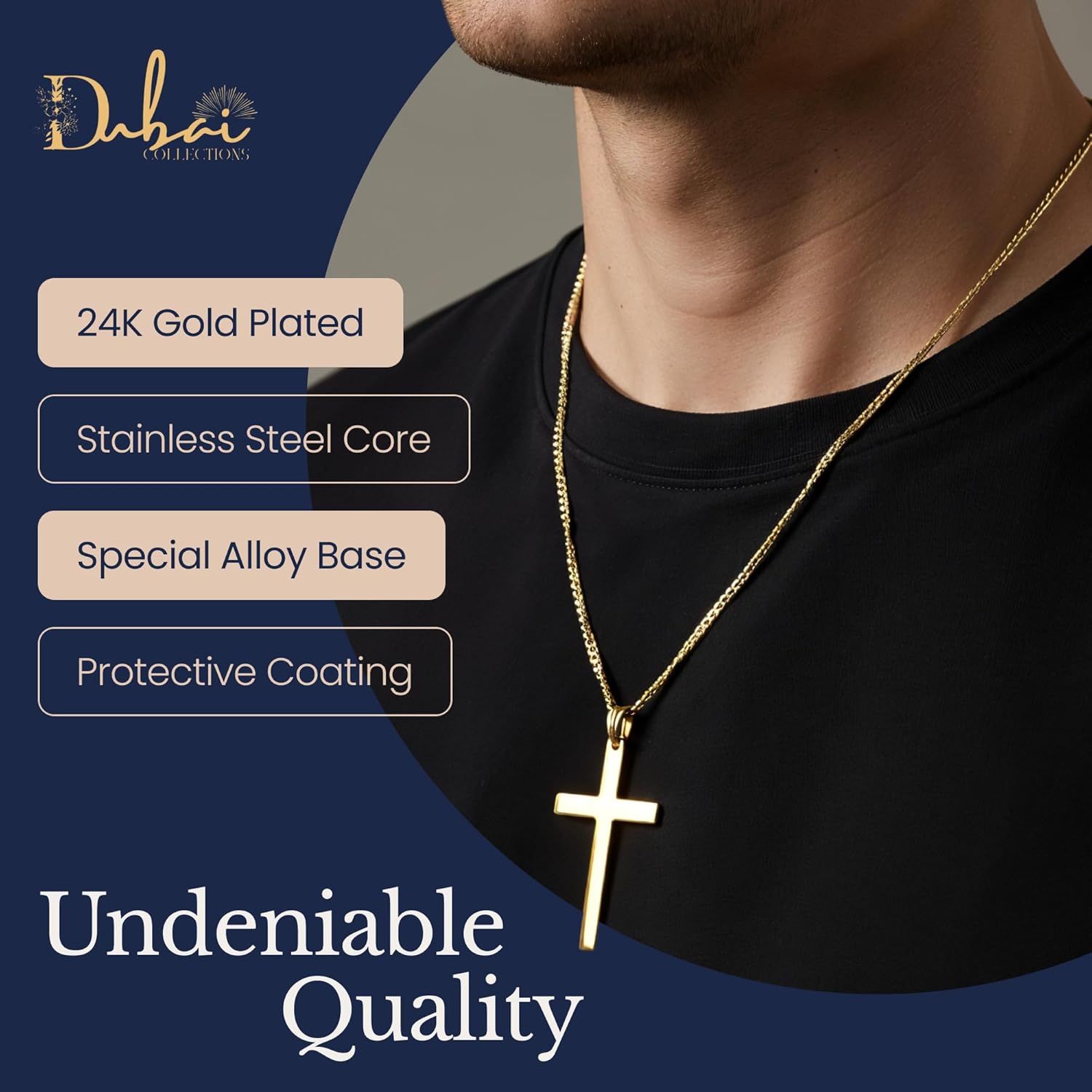 24K Gold Cross Necklace For Men Pendant Solid plated Clasp Women Thin for Charms Miami Cuban Link Diamond Cut - Image 7