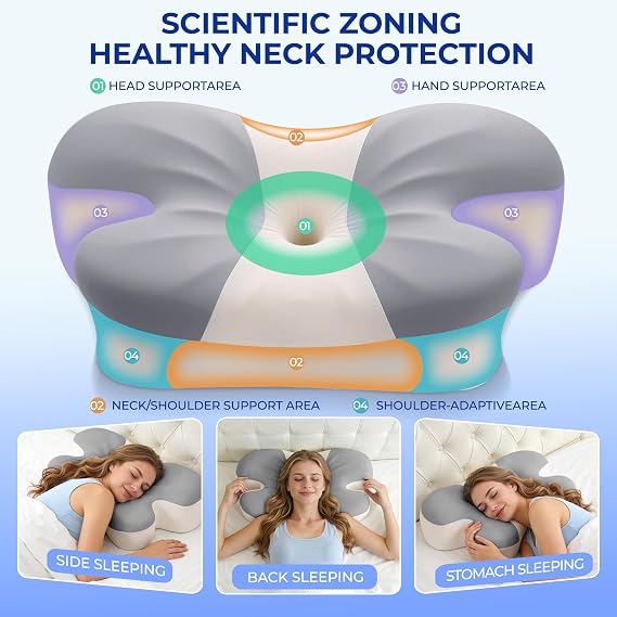 Dual Height Memory Foam Cooling Pillow for Pain Relief (Grey and White)