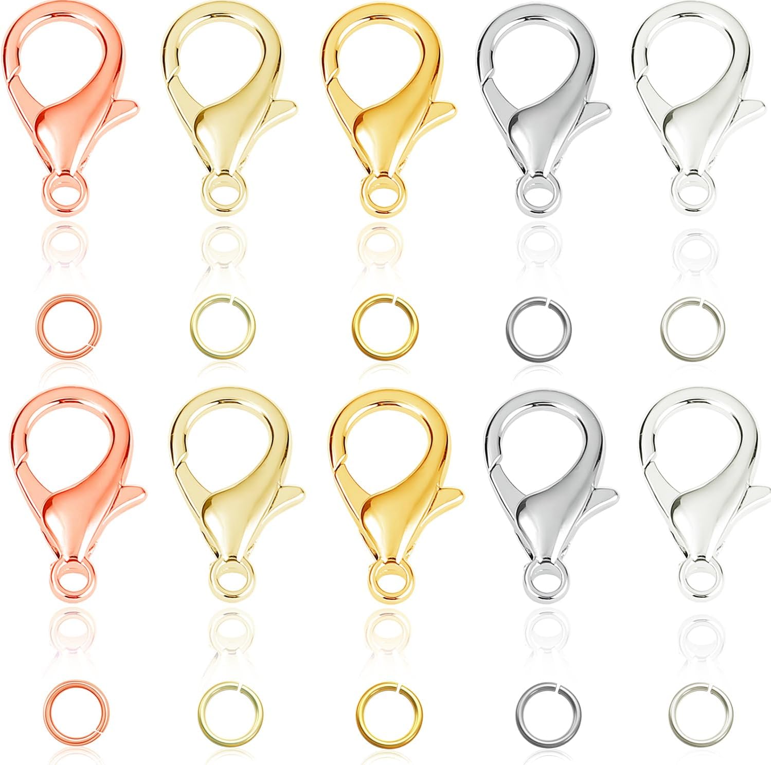 150Pcs Fadeless Lobster Claw Clasps (10mm) & Jump Rings for Jewelry Making, Necklace Bracelet Findings & Supplies (Mixed Color)