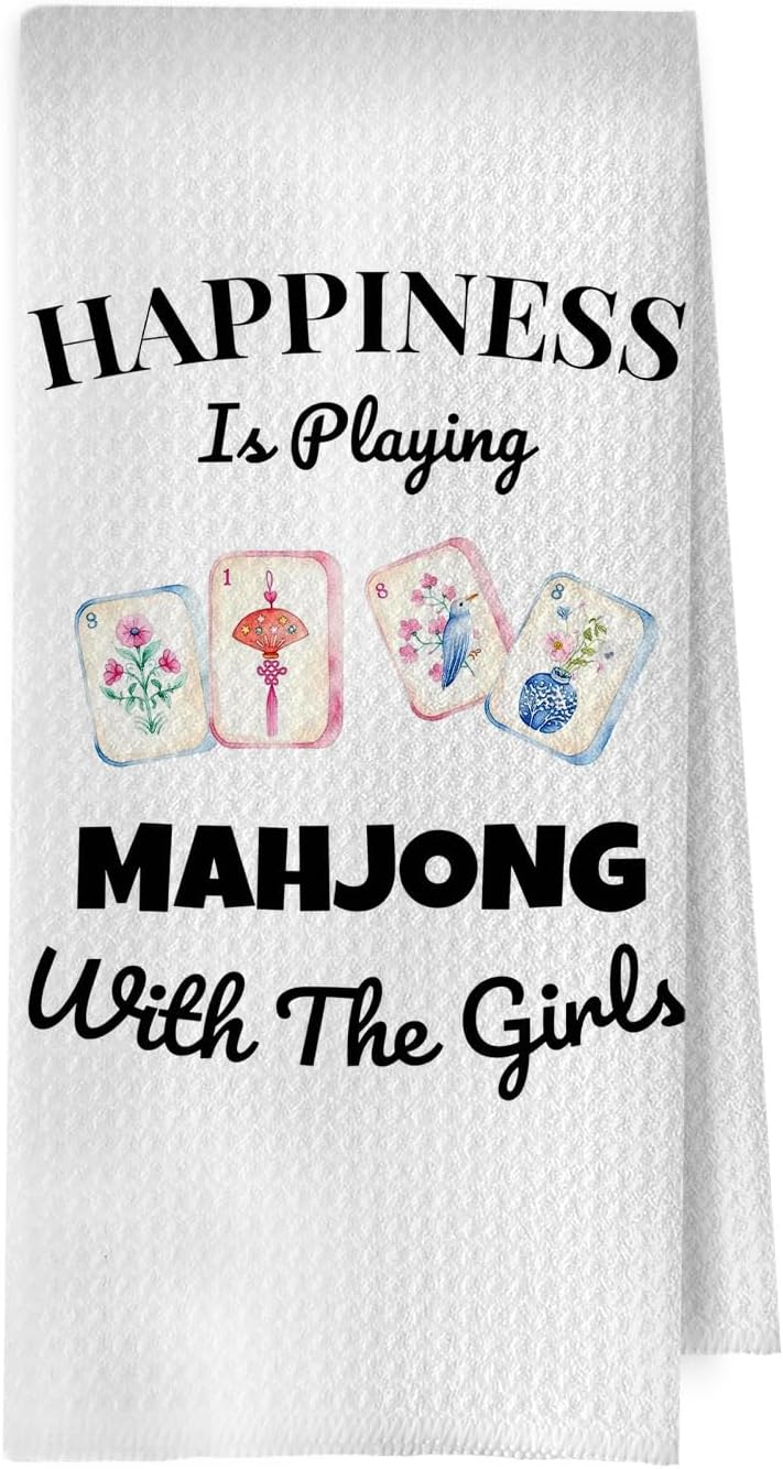 Mahjong Gifts Kitchen Towels - Funny Mah Jong Gifts Waffle Dish Towels, Mahjong Accessories Decorative Hand Towel, Mah Jong Tea Towel, 16x24 Inch
