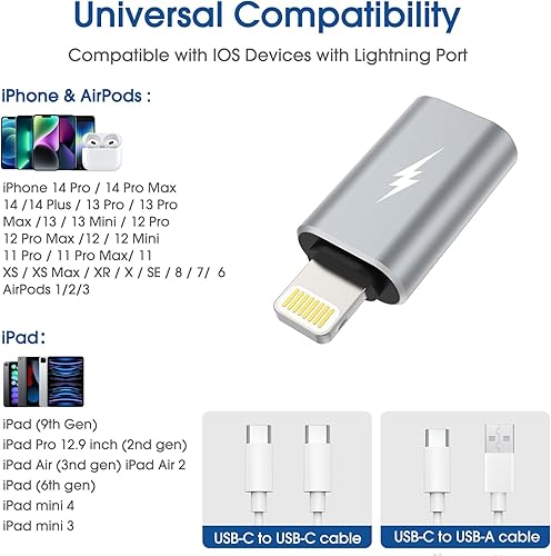 Miniatura 4 de TechMatte Adaptador Lightning a USB C y USB C a Lightning, carga compatible con iPhone 15PlusProPro Max141312iPadAirPodsMacBookSamsungGoogle, no