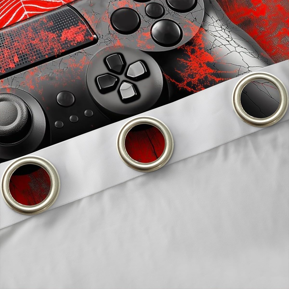 Manfei Gamer Gamepad Kids Window Curtains,Halloween Spider Web Window Drapes for Boys Girls,Tie-dye Graffiti Videogames Controller Console Red Window Treatments Grommet Top 2 Panel Set,38Wx45L inch