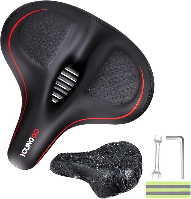 YOUNGDO Comfortable Bicycle Saddle, Oversize Gel Bike Saddle with Soft Cushion, Ergonomic Large Bike Seat for Men Women Comfort, Universal fit for peloton/exercise/road/cruise/mountain bikes