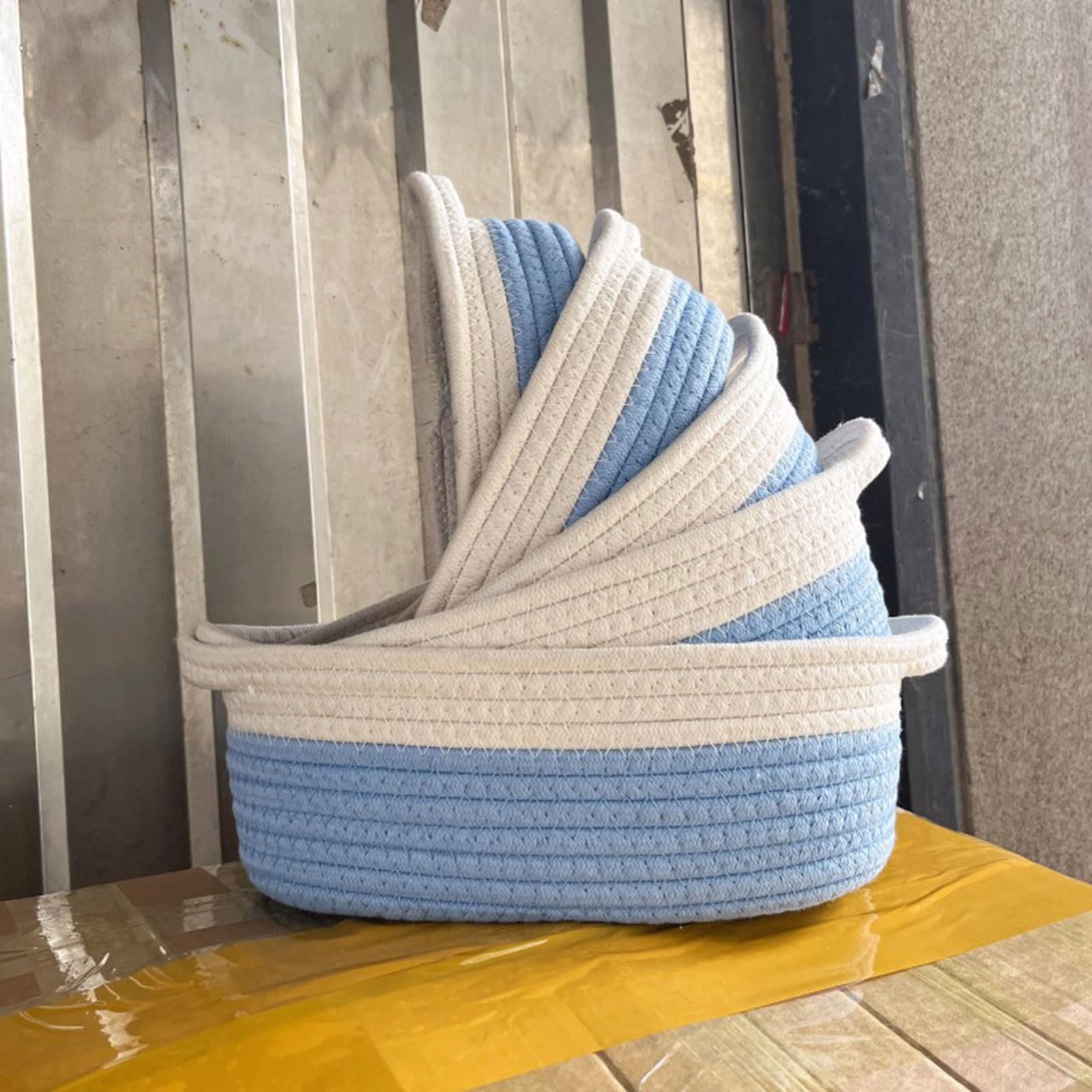 Juego de 5 cestas apilables de cuerda de algodón resistentes para organización del hogar, adecuadas para ropa y juguetes, uso diario, cestas organizadoras de ropa